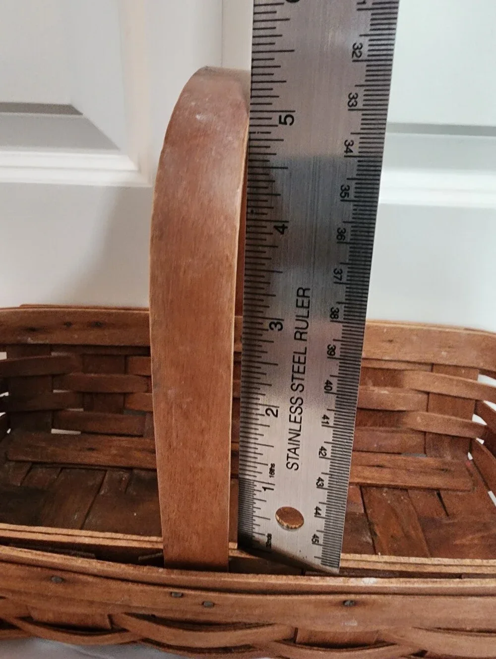 Longaberger 1989 rectangular brown Hand woven basket with handle USA 14 1/2 Inch